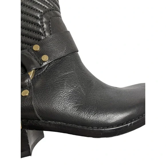 Vince Camuto 6 black leather Waldan boots motorcycle boots gold strap buckle - Picture 5 of 6